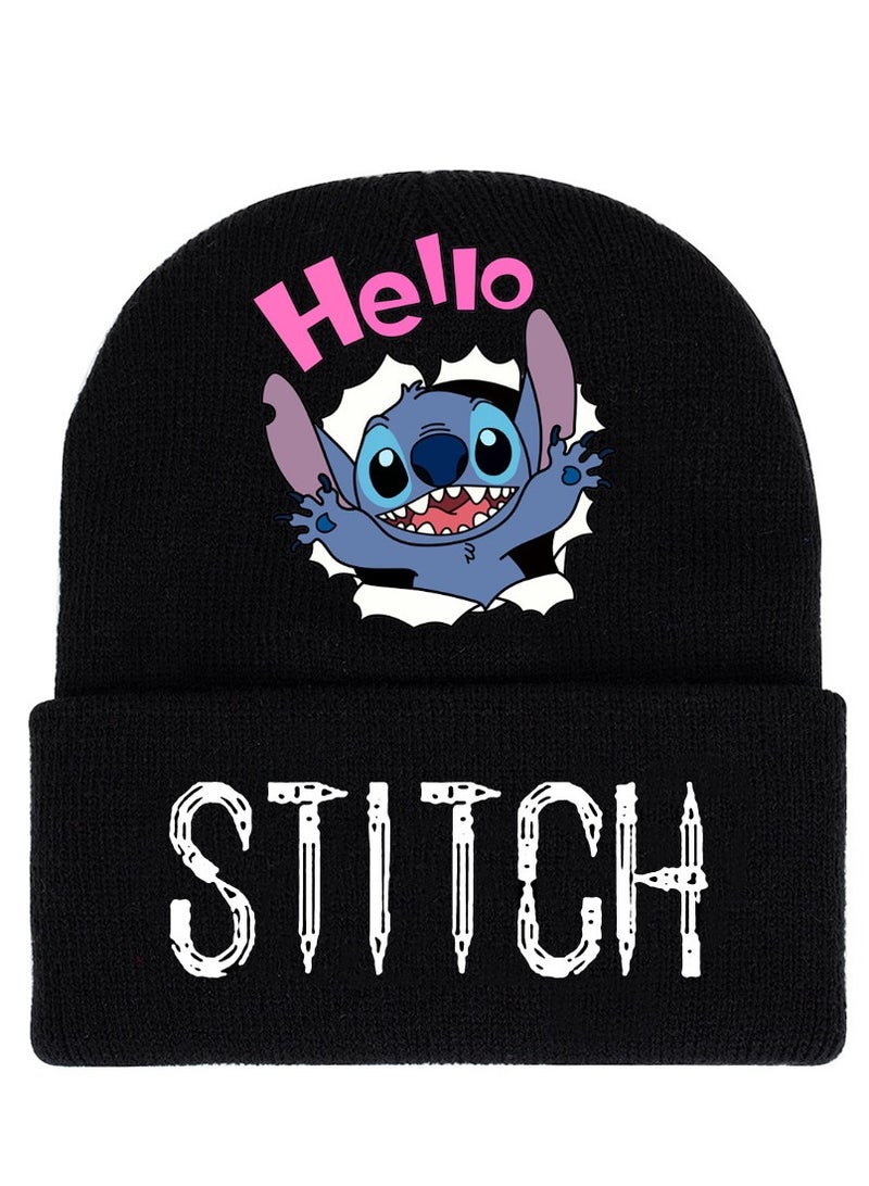 2-piece Stitch Pattern Children's Winter Gloves and Children's Knit Hat Warm Combo Black One-size-fits-all - Image 2